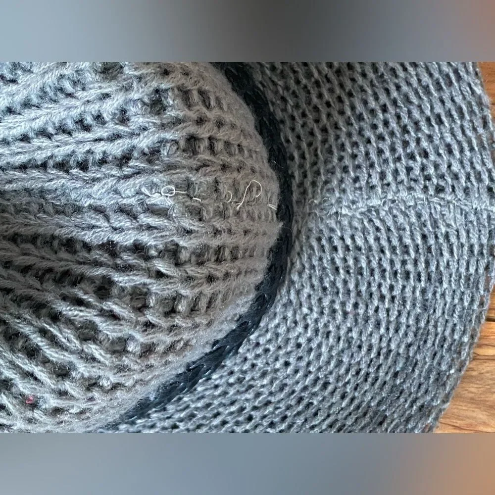 Women’s Grey Crochet Sun Hat | Wide Brim Fedora with Braided Leather Band
